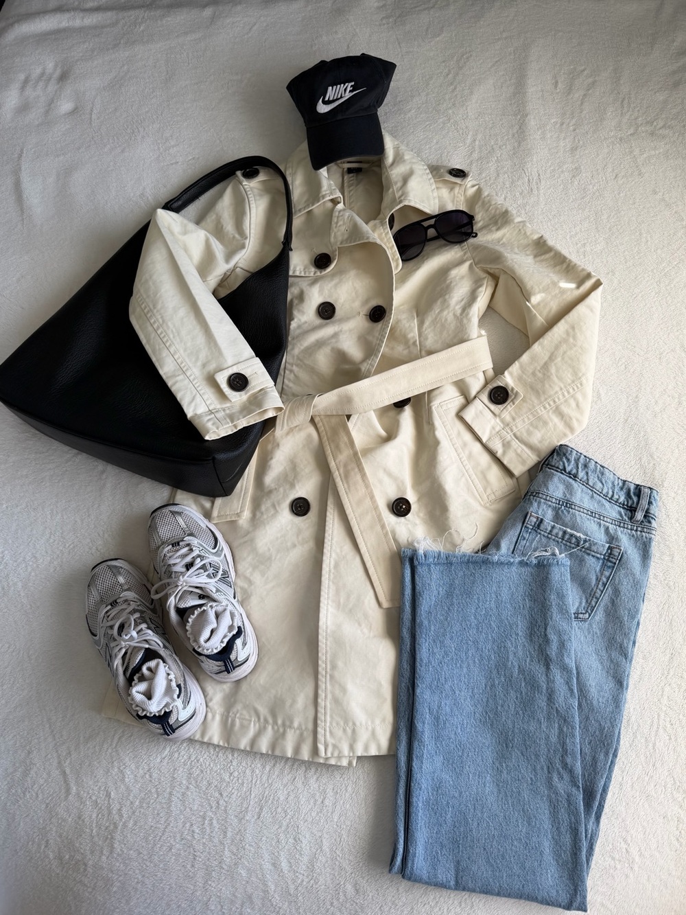 GAP Cream Double-Breasted Trench Coat with Belt